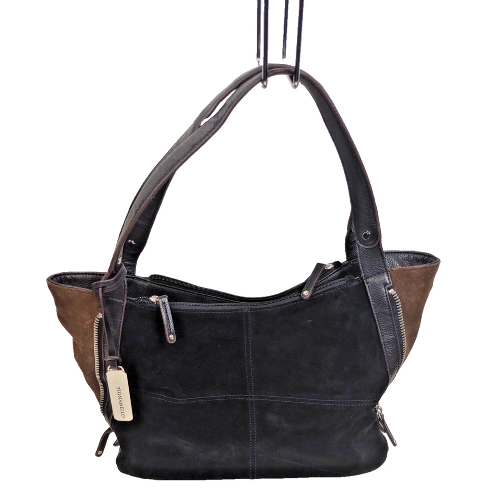 TIGNANELLO Black & Brown Suede/Leather Expandable Hobo Shoulder Bag Handbag - Picture 13 of 13